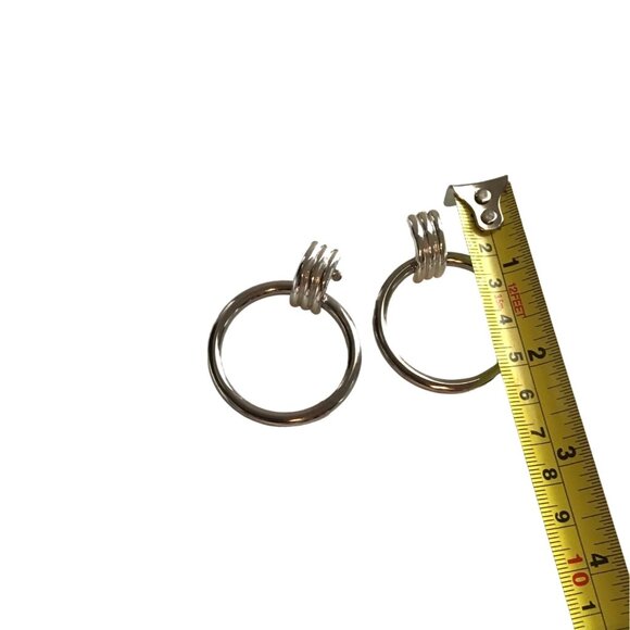 BEAUTIFUL WOMENS SILVER TONE DANGLE HOOP EARRINGS - Picture 2 of 3